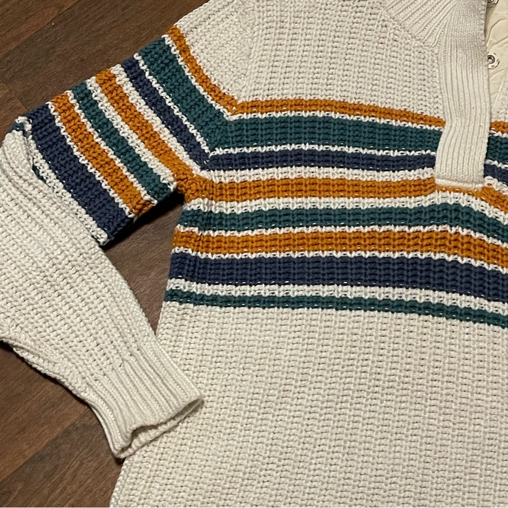 Vintage L.L. Bean Rope Stitch Shaker Mockneck Henley Striped Sweater Size L - Picture 4 of 9
